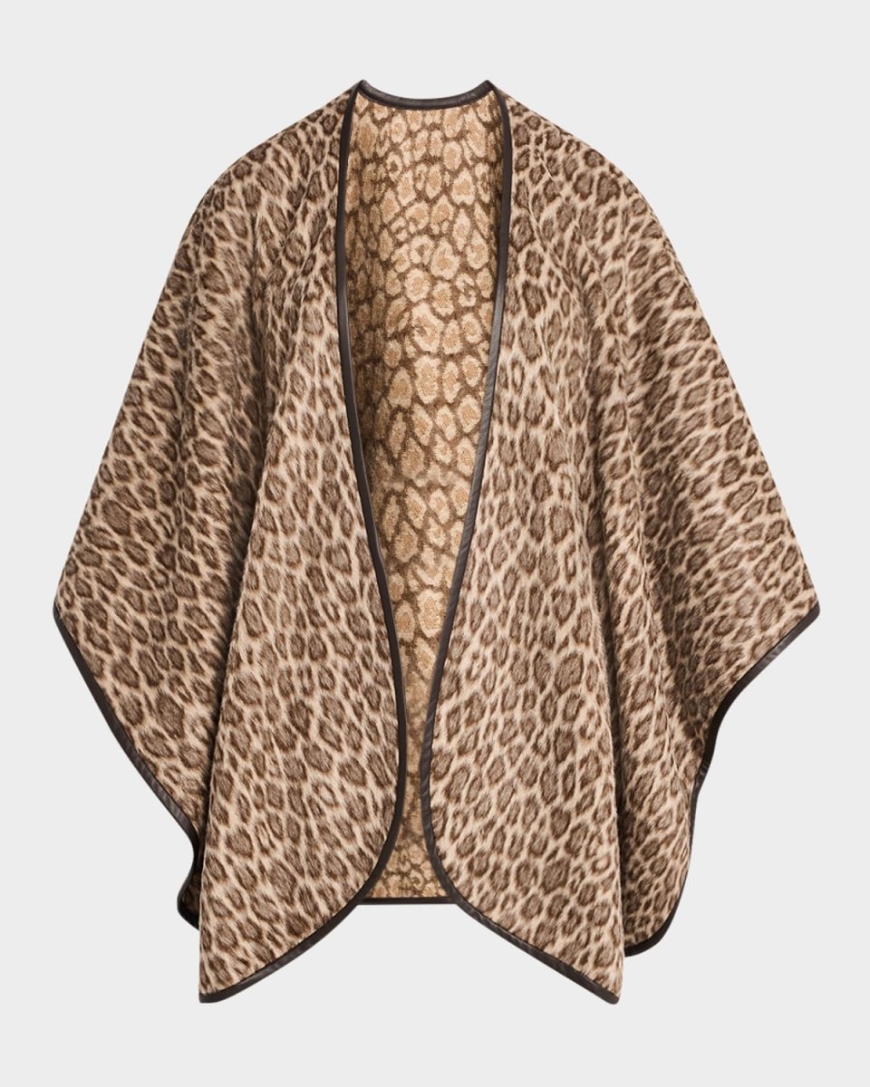Leopard-Print Cape W/ Napa Leather Trim