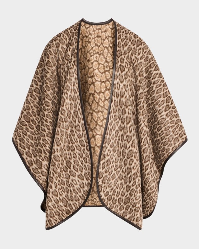 Leopard-Print Cape W/ Napa Leather Trim