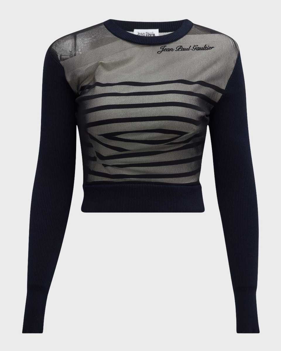 Contrasted Mariniere Mixed-Media Crop Top