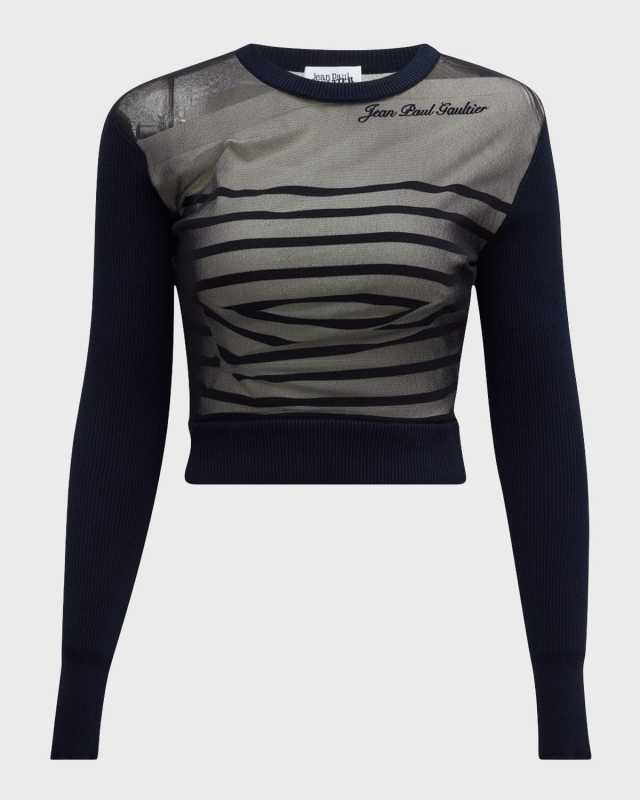 Contrasted Mariniere Mixed-Media Crop Top