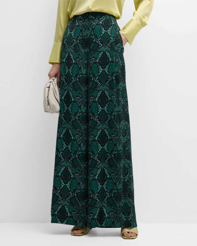 Vivian Snakeskin-Print High-Rise Wide-Leg Pants