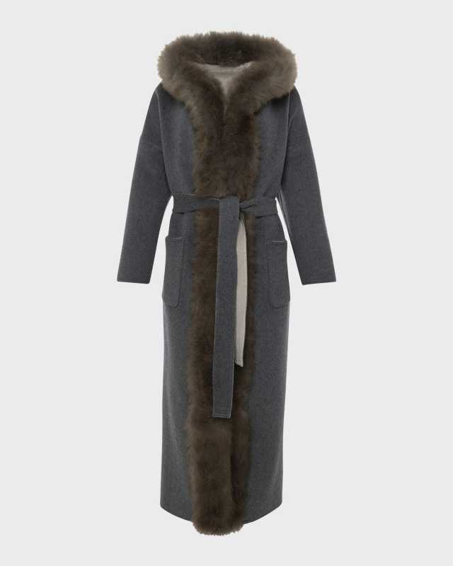 Reversible Cashmere Wrap Parka Jacket with Select Cashmere Goat Tri