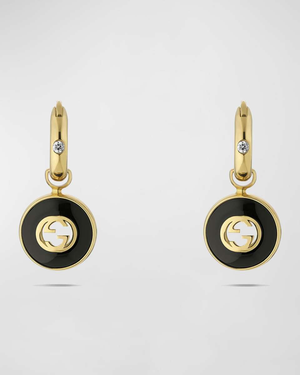Interlocking G Onyx Hoop Earrings in 18K Yellow Gold