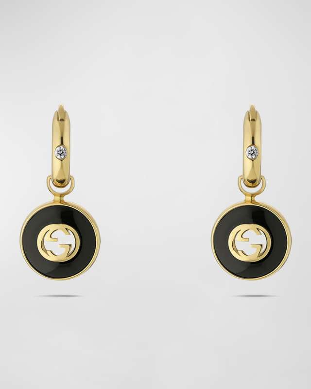 Interlocking G Onyx Hoop Earrings in 18K Yellow Gold