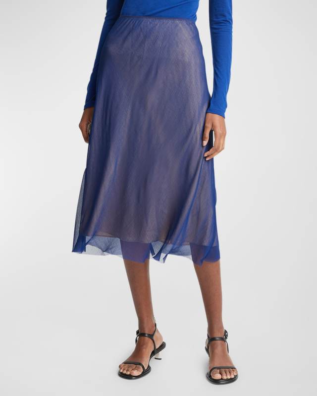 Sheer Crinkled Midi Slip Skirt