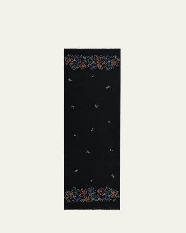 Beaded Peony Merino Wool Scarf