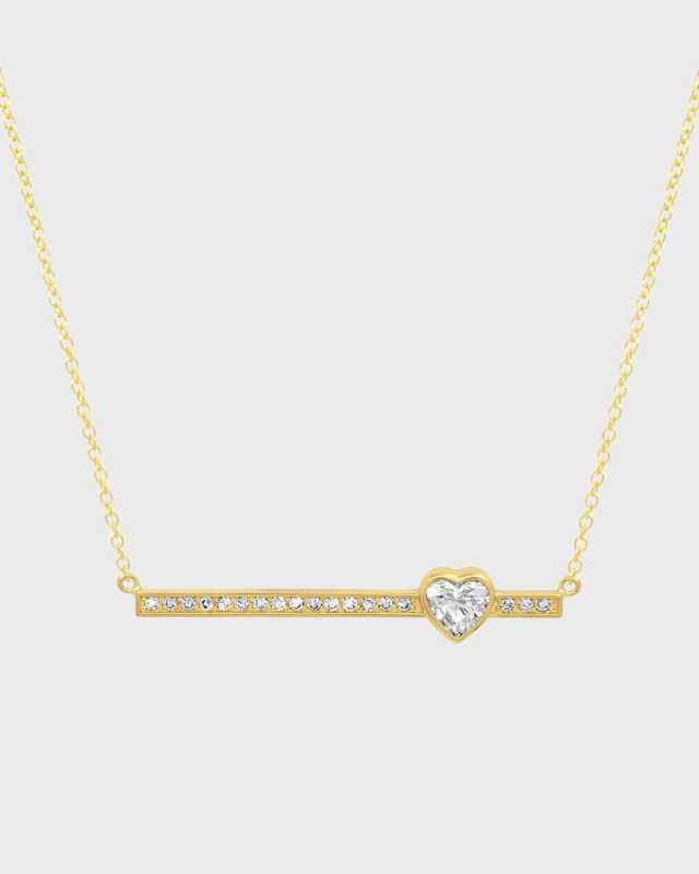 Diamond Stick Necklace with Heart-Cut Diamond Detail