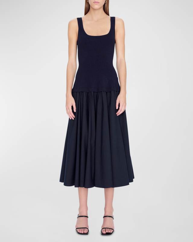 Silas Sleeveless Knit Bodice Combo Midi Dress
