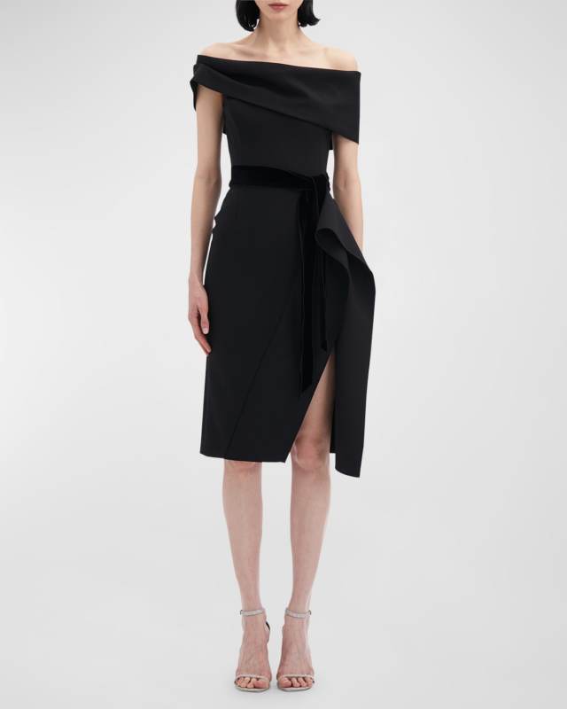 Off-The-Shoulder Drape Slit Cocktail Dress