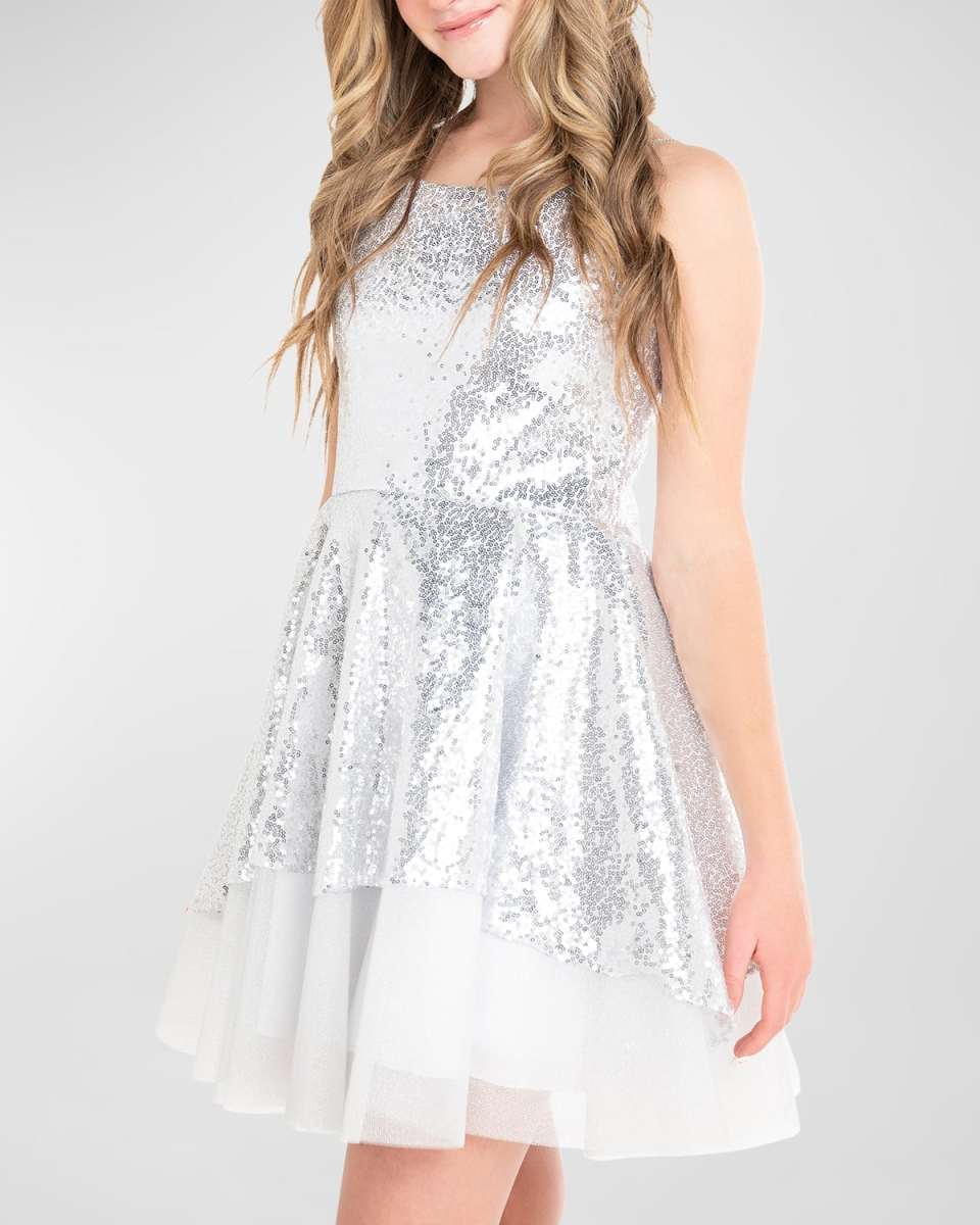 Girl's Nancy Sequin Overlay Tulle Dress, Size 7-16