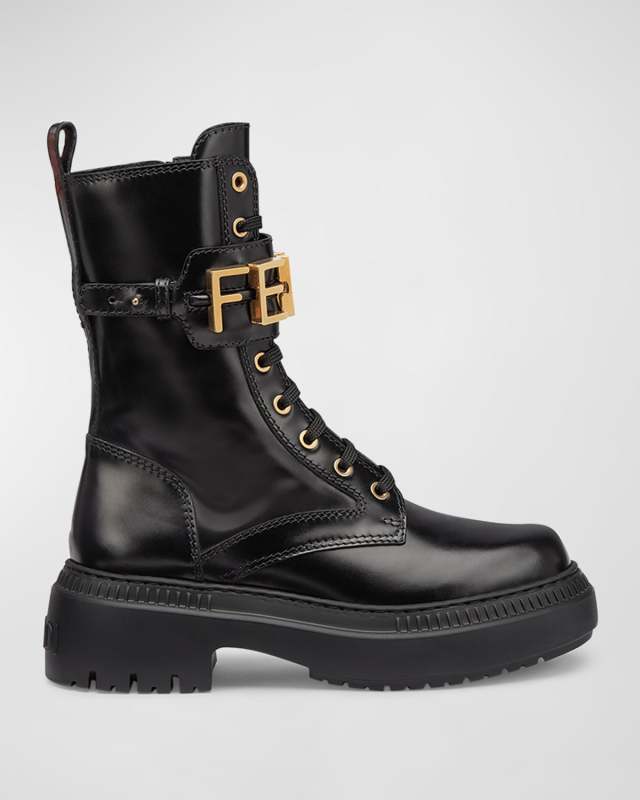 Fendigraphy Logo-Cuff Biker Booties