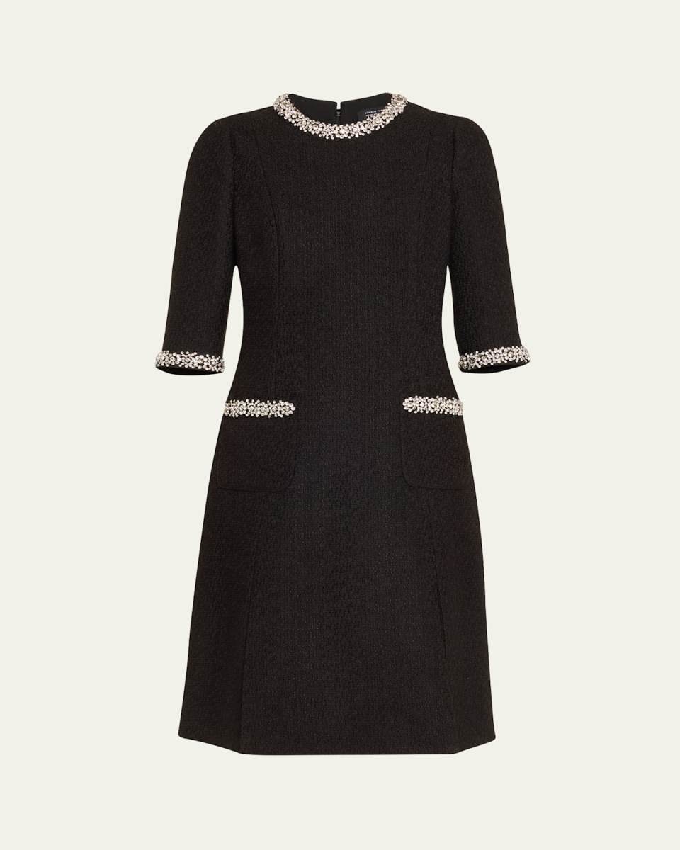 Rhinestone-Trim Boucle Dress