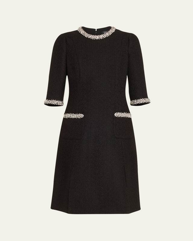 Rhinestone-Trim Boucle Dress