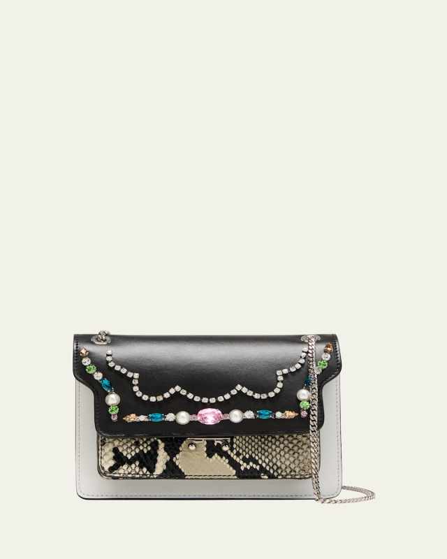 Trunk Medium Rhinestone Calfskin Crossbody Bag