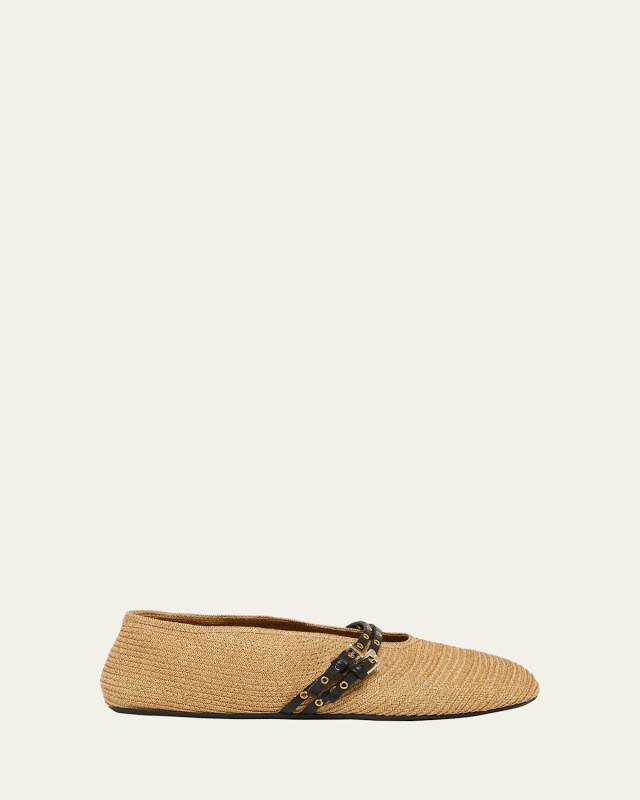 Paper Straw Mary Jane Ballerina Flats