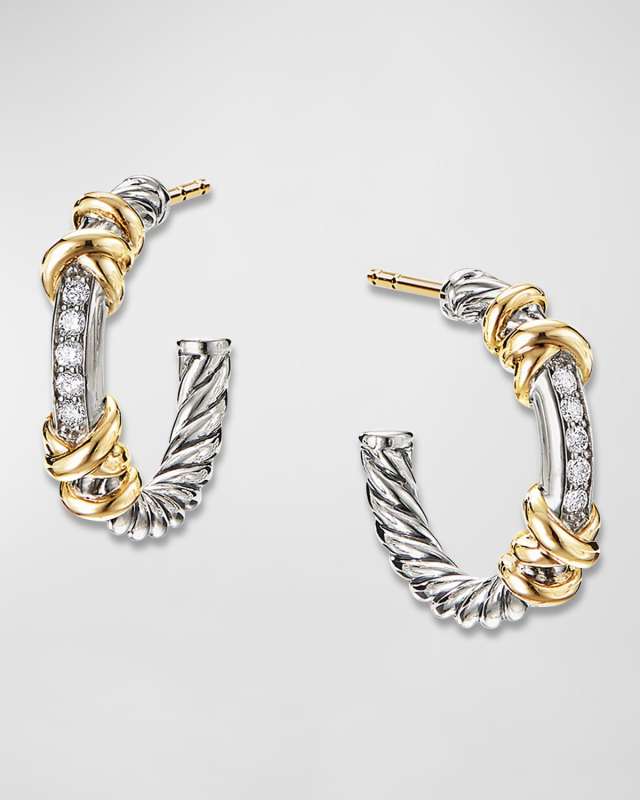 Petite Helena Hoop Earrings in Sterling Silver with 18K Gold & Diamonds - 0.75"