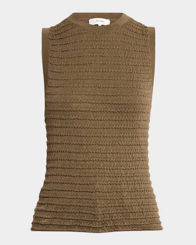 Smocked Sleeveless Crewneck Top