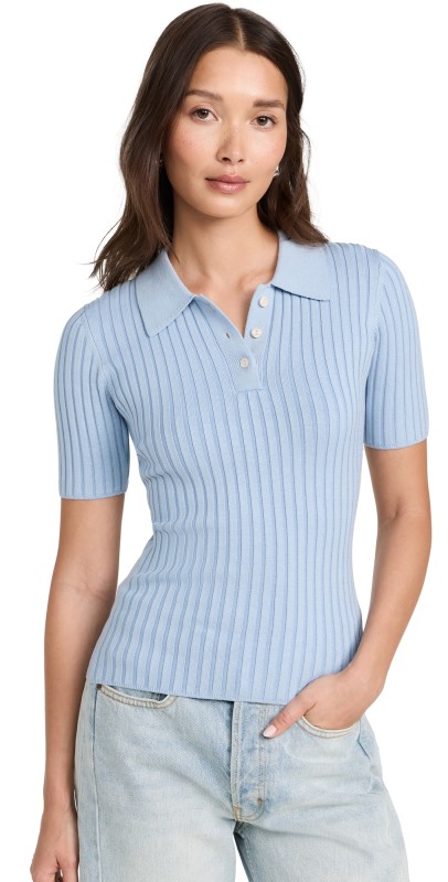 John Elliott Piperilk Cotton Rib Poloky Blue