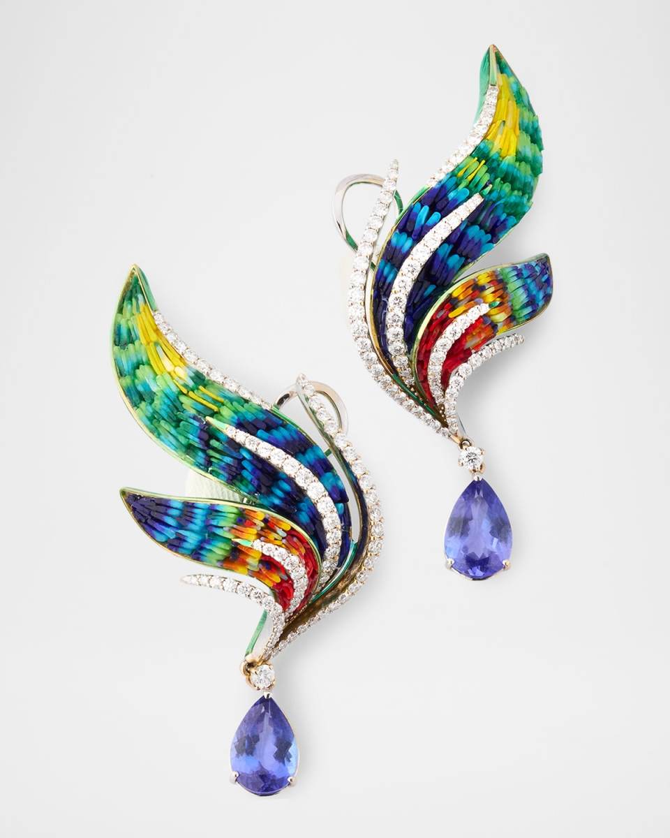 Sicis Jewels Quetzal Micro Mosaic Art Earrings with Tanzanite and Diamonds