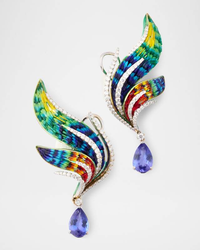 Sicis Jewels Quetzal Micro Mosaic Art Earrings with Tanzanite and Diamonds