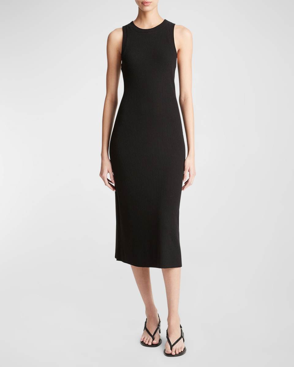 Ribbed High-Neck Midi Tank Dress