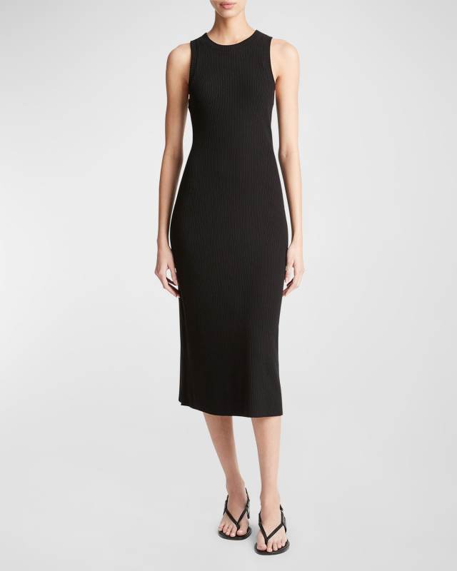 Ribbed High-Neck Midi Tank Dress