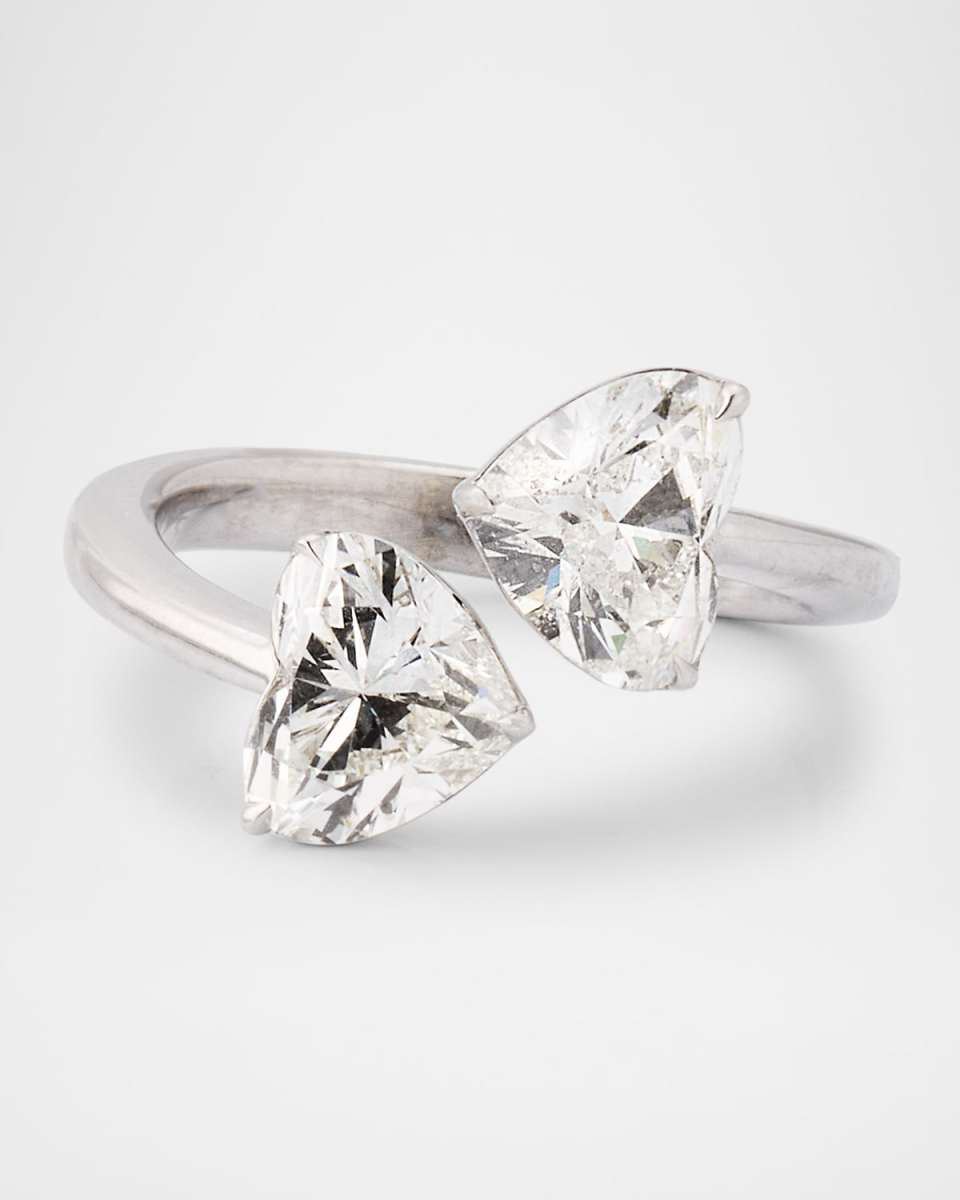 18K White Gold Diamond Heart Bypass Statement Ring, Size