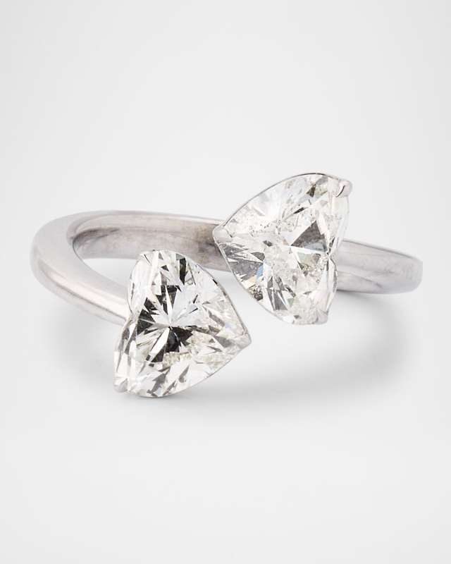 18K White Gold Diamond Heart Bypass Statement Ring, Size