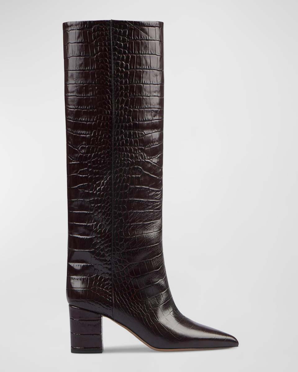 Anja Knee-High Croc-Embossed Leather Boots