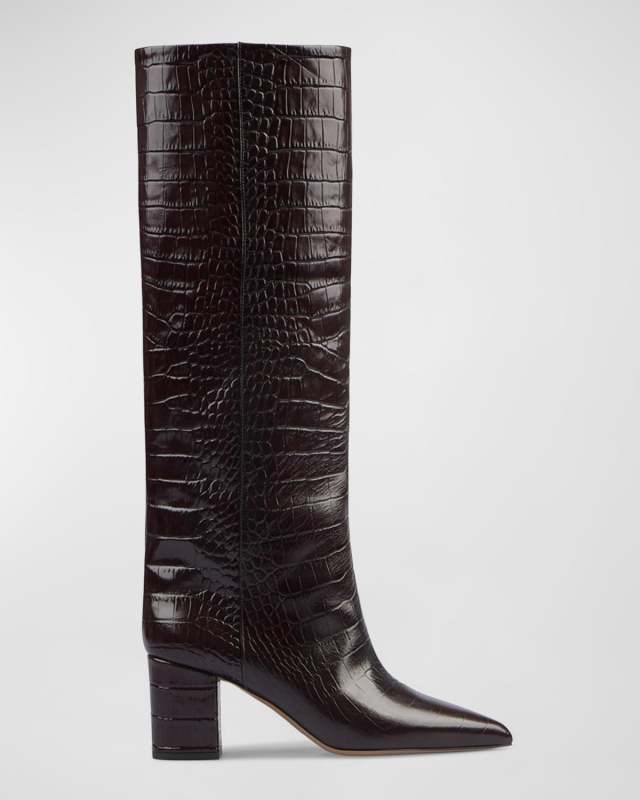 Anja Knee-High Croc-Embossed Leather Boots