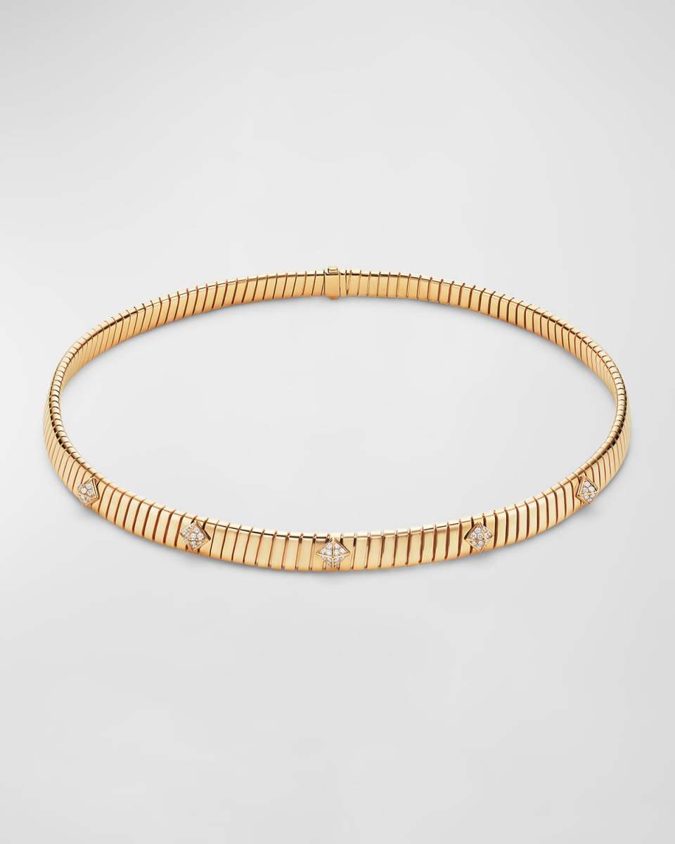 18K Yellow Gold Tubogas Diamond Choker Necklace