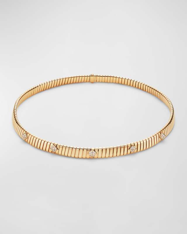 18K Yellow Gold Tubogas Diamond Choker Necklace
