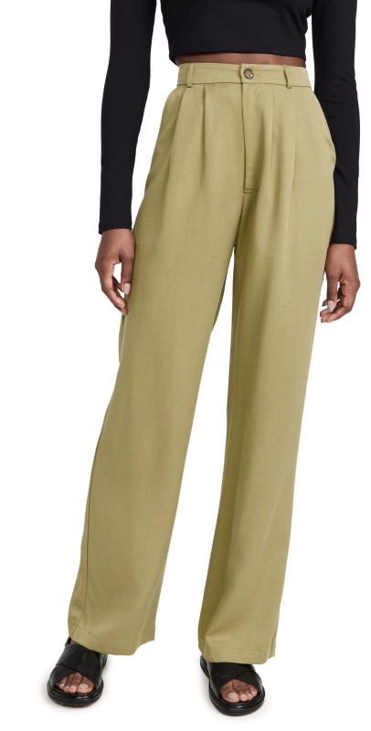 Reformation Mason Mid Rise Pants Olive Oil