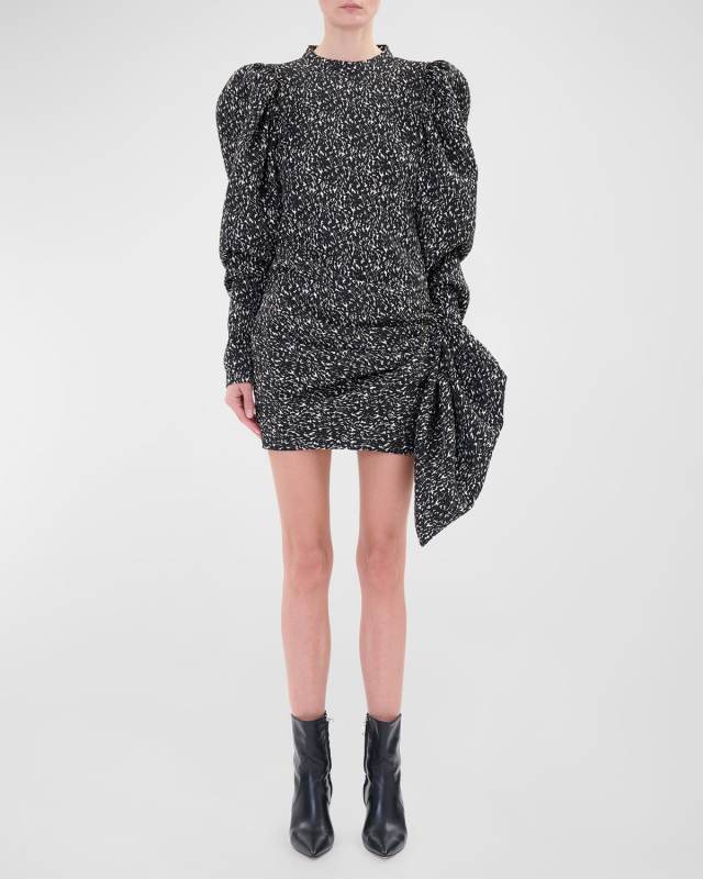 Odyle Voluminous-Sleeve Mock-Neck Mini Dress