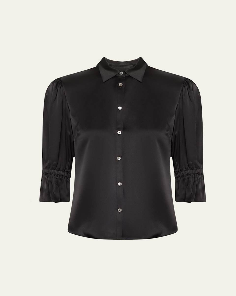 Fiona Silk Satin Short-Sleeve Top