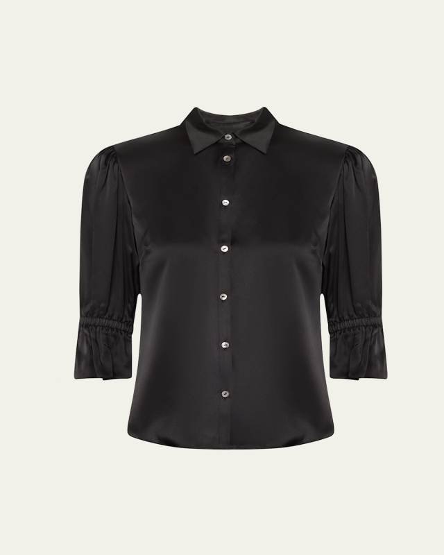 Fiona Silk Satin Short-Sleeve Top