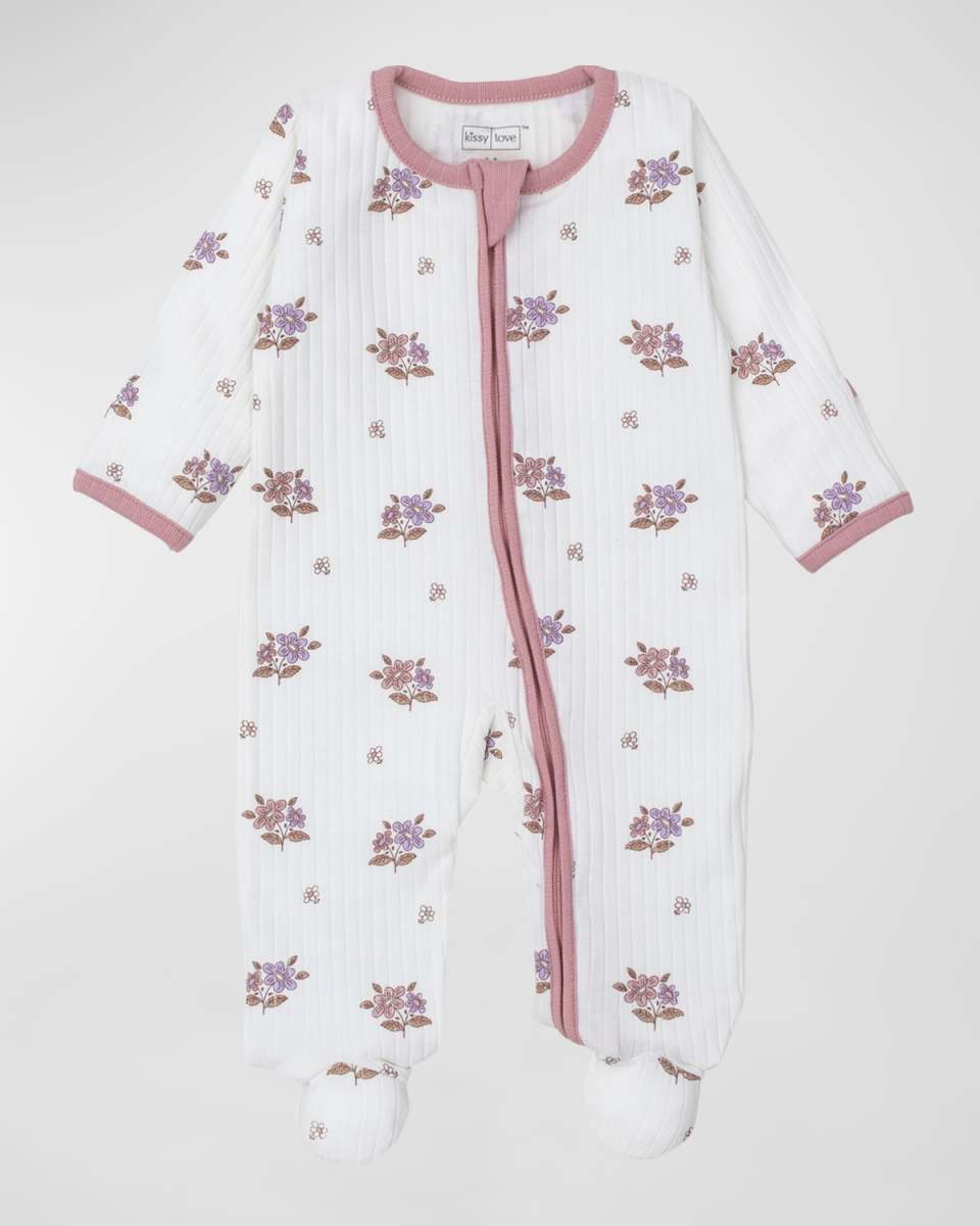 Girl's "Kissy Love by Kissy Kissy" Abloom Ribbed Footie, Size Newbor