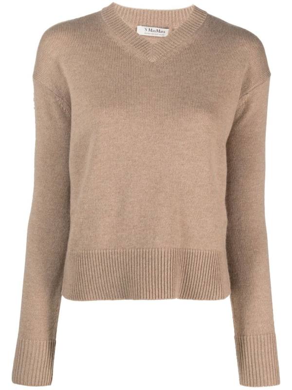 fine-knit V-neck sweatshirt