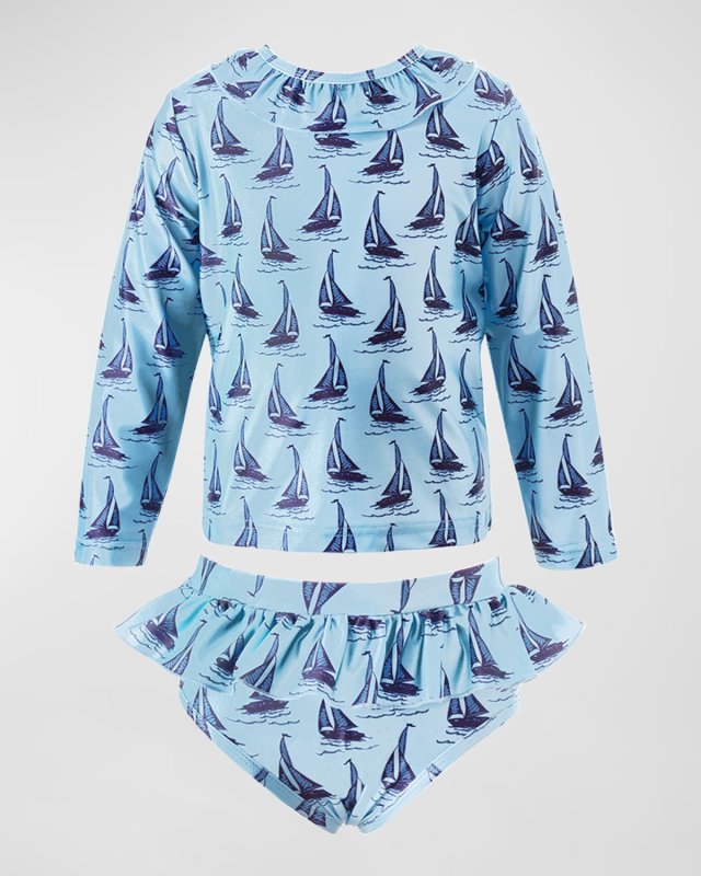 Girl's Sailboat Rash Guard Sets, Size 2-12