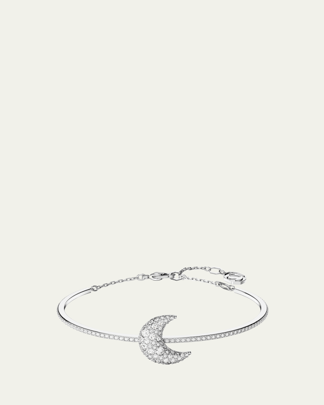 Luna Rhodium-Tone Crystal Pave Moon Bangle Bracelet