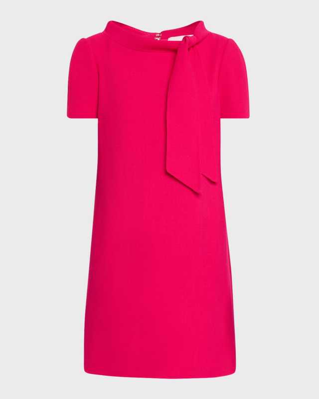 Tie Boat Neck Wool Mini Dress