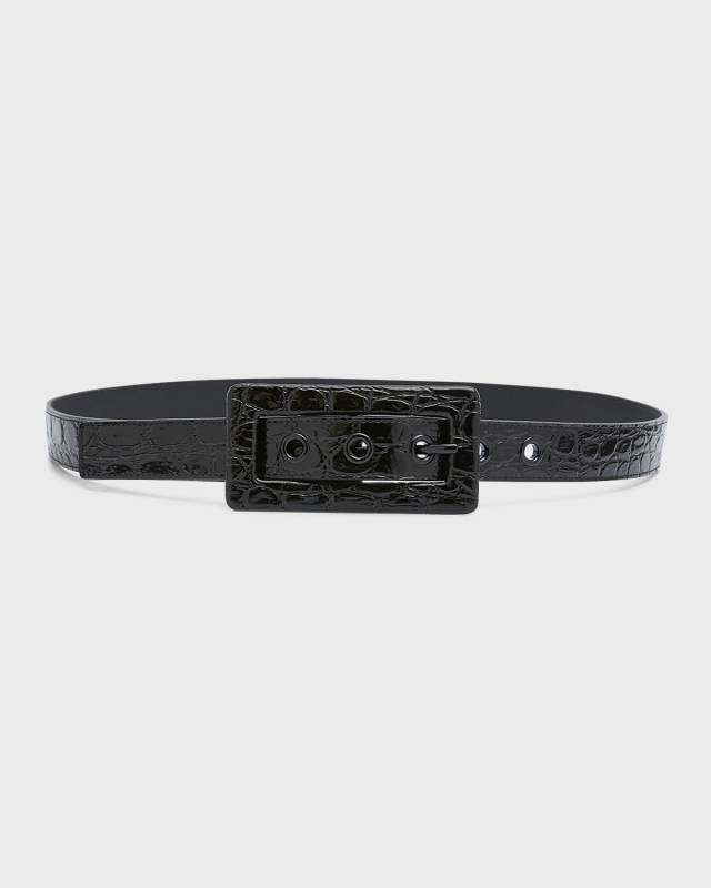 Croc-Embossed Leather Belt