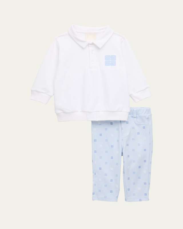 Boy's 4G-Print Polo & Trousers Set, Size 3M-18