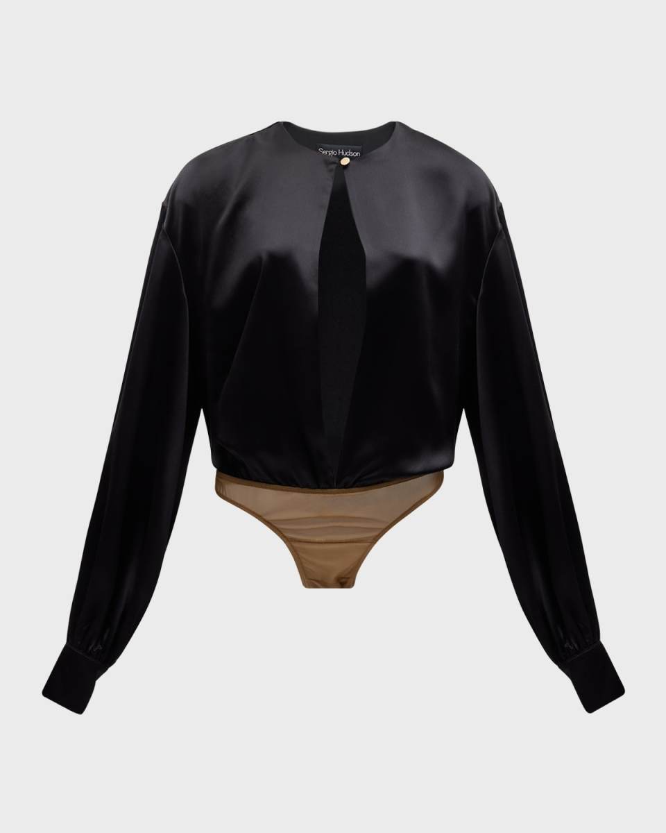 Open Slit Silk Charmeuse Bodysuit