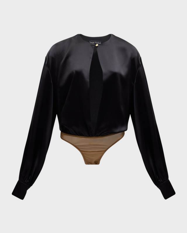Open Slit Silk Charmeuse Bodysuit
