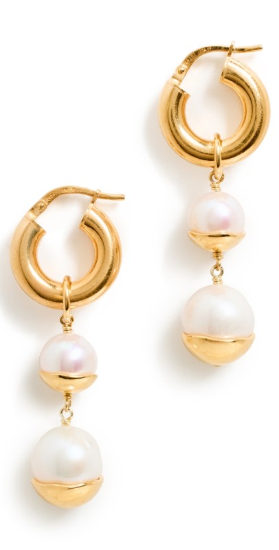 Chan Luu Pearl Linear Drop Huggie Earrings White Pearl
