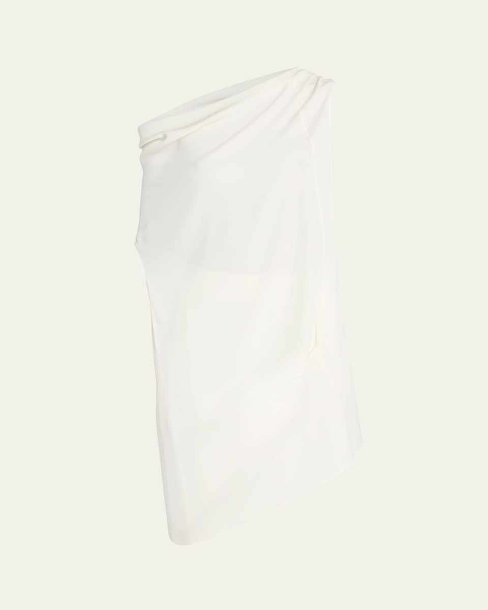 Aria Draped One-Shoulder Asymmetric Silk Tunic Top