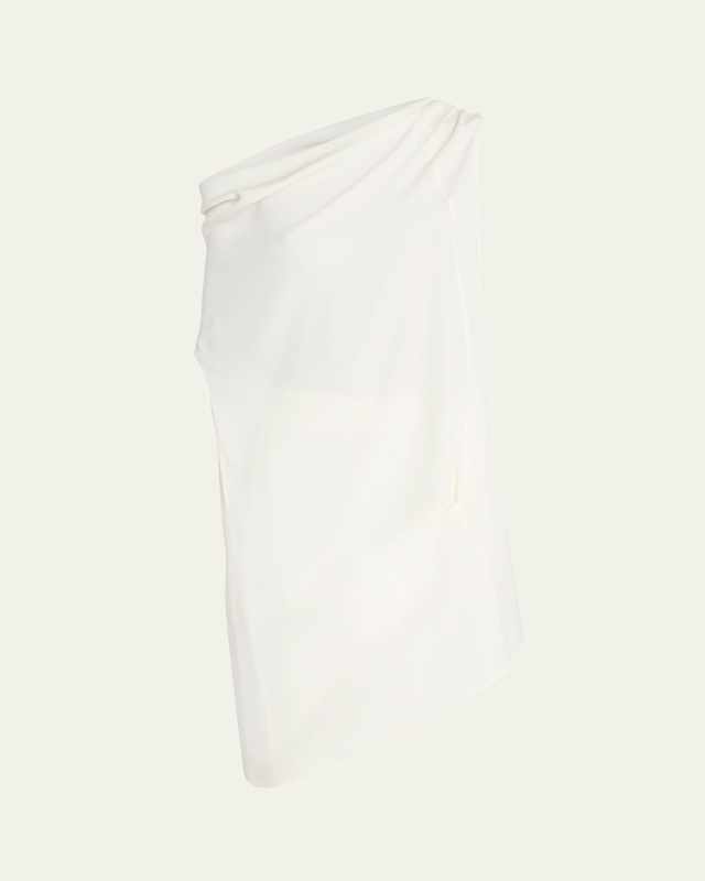Aria Draped One-Shoulder Asymmetric Silk Tunic Top