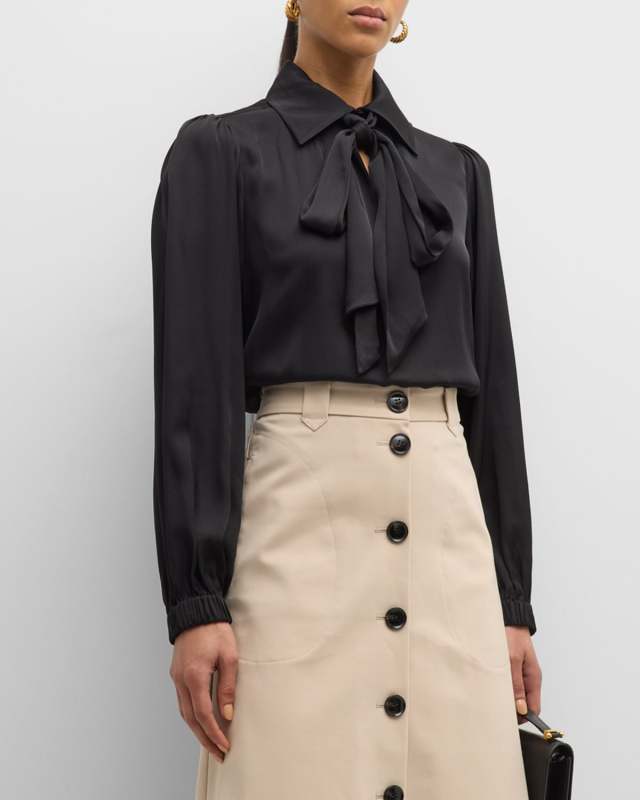 Kikki Blouson-Sleeve Tie-Neck Blouse