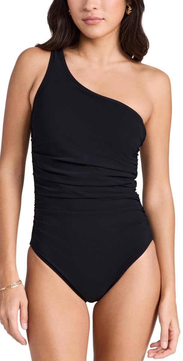 Karla Colletto Basics One Shoulder One Piece with Shelf Bra Black